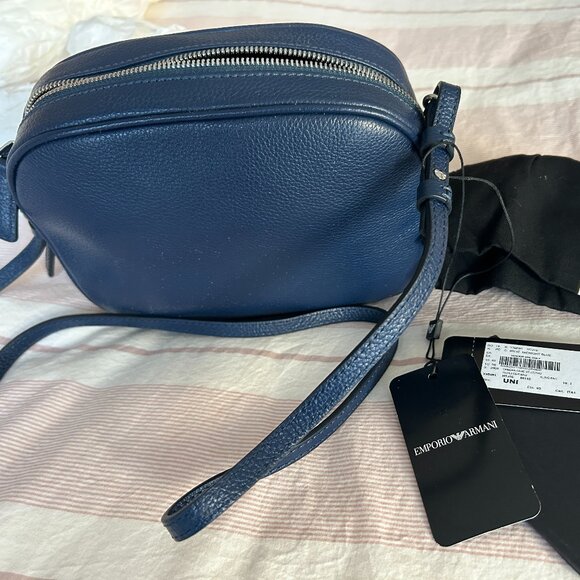 Emporio Armani Midnight Blue Leather Camera Case St Cervo Shoulder Bag - Picture 2 of 11